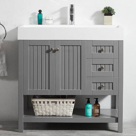 Image of Vinnova Pavia 36” Contemporary Grey Single Vanity with Acrylic under-mount Sink 755036-GR-WH-NM