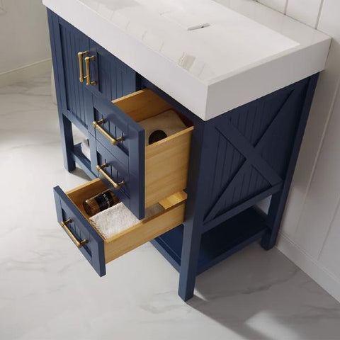 Image of Vinnova Pavia 36” Contemporary Royal Blue Single Vanity Set w/ Acrylic under-mount Sink 755036-RB-WH