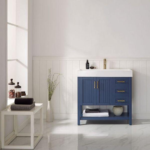 Image of Vinnova Pavia 36” Contemporary Royal Blue Single Vanity with Acrylic under-mount Sink