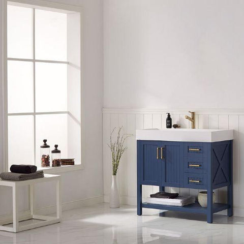 Image of Vinnova Pavia 36” Contemporary Royal Blue Single Vanity with Acrylic under-mount Sink