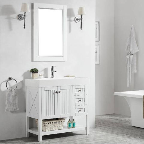 Image of Vinnova Pavia 36” Contemporary White Single Vanity Set w/ Acrylic under-mount Sink