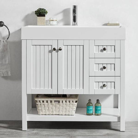Image of Vinnova Pavia 36” Contemporary White Single Vanity with Acrylic under-mount Sink