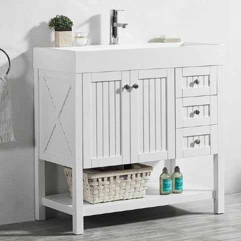 Image of Vinnova Pavia 36” Contemporary White Single Vanity with Acrylic under-mount Sink