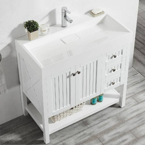 Image of Vinnova Pavia 36” Contemporary White Single Vanity with Acrylic under-mount Sink