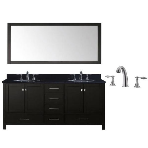 Image of Virtu Caroline Ave 72" Espresso Double Bathroom Vanity w/ Black Top GD-50072 GD-50072-BGRO-ES-001