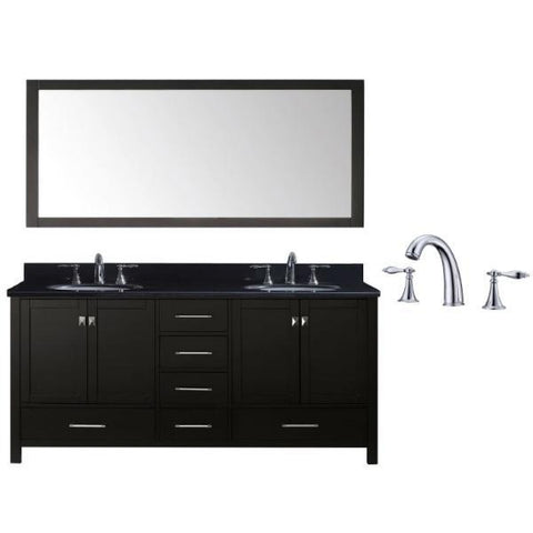 Image of Virtu Caroline Ave 72" Espresso Double Bathroom Vanity w/ Black Top GD-50072 GD-50072-BGRO-ES-002