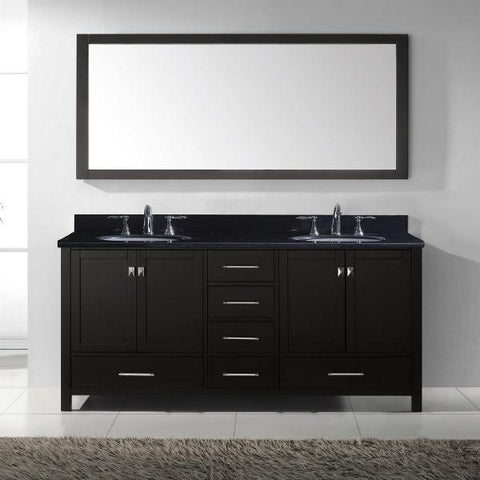 Image of Virtu Caroline Ave 72" Espresso Double Bathroom Vanity w/ Black Top GD-50072 GD-50072-BGRO-ES