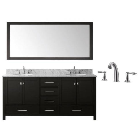 Image of Virtu Caroline Ave 72" Espresso Double Bathroom Vanity w/ White Top GD-50072 GD-50072-WMRO-ES-001