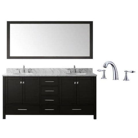 Image of Virtu Caroline Ave 72" Espresso Double Bathroom Vanity w/ White Top GD-50072 GD-50072-WMRO-ES-002