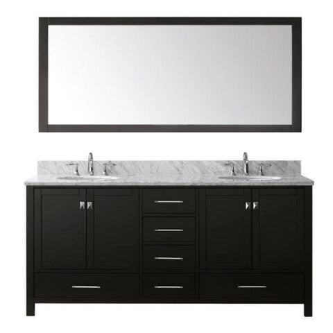 Image of Virtu Caroline Ave 72" Espresso Double Bathroom Vanity w/ White Top GD-50072 GD-50072-WMRO-ES
