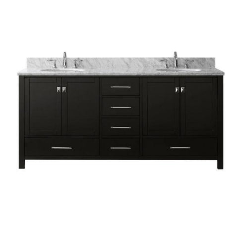 Image of Virtu Caroline Ave 72" Espresso Double Bathroom Vanity w/ White Top GD-50072 GD-50072-WMRO-ES-NM
