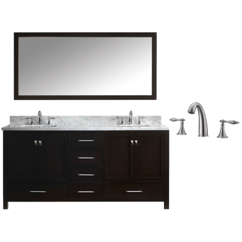 Image of Virtu Caroline Ave 72" Espresso Double Bathroom Vanity w/ White Top GD-50072 GD-50072-WMSQ-ES-001