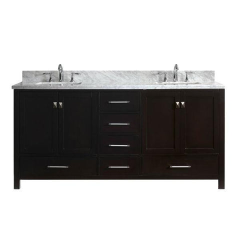 Image of Virtu Caroline Ave 72" Espresso Double Bathroom Vanity w/ White Top GD-50072 GD-50072-WMSQ-ES-NM