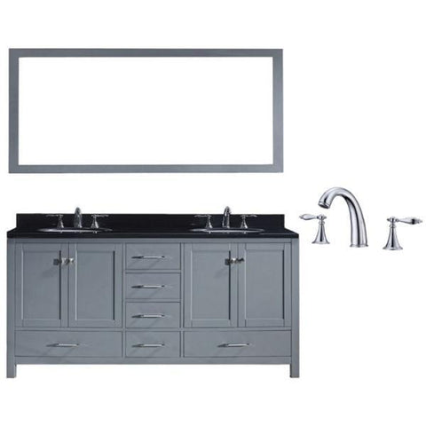 Image of Virtu Caroline Ave 72" Grey Double Bathroom Vanity w/ Black Top GD-50072 GD-50072-BGRO-GR-002