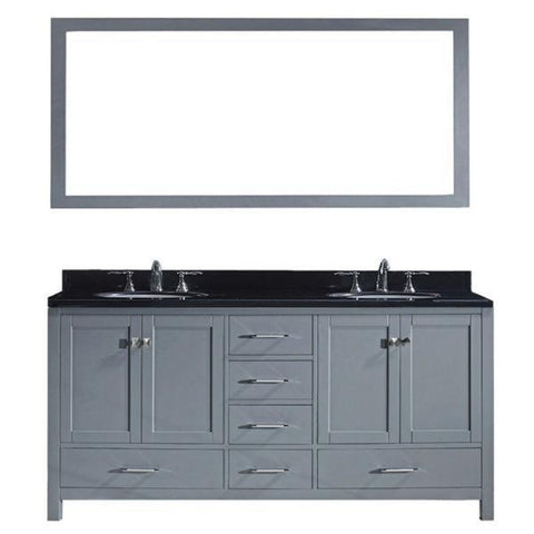 Image of Virtu Caroline Ave 72" Grey Double Bathroom Vanity w/ Black Top GD-50072 GD-50072-BGRO-GR