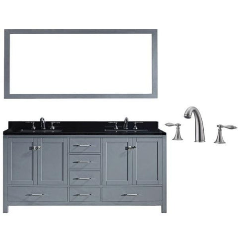 Image of Virtu Caroline Ave 72" Grey Double Bathroom Vanity w/ Black Top GD-50072 GD-50072-BGSQ-GR-001