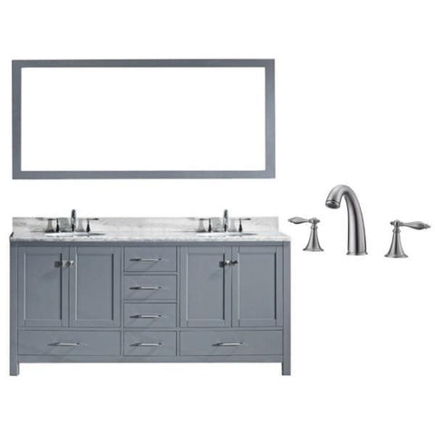 Image of Virtu Caroline Ave 72" Grey Double Bathroom Vanity w/ White Top GD-50072 GD-50072-WMRO-GR-001