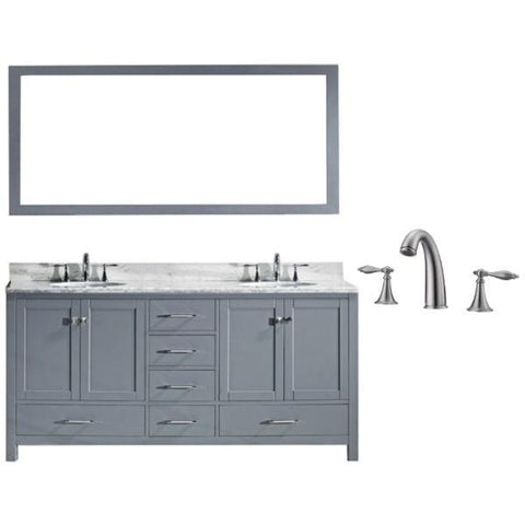 Image of Virtu Caroline Ave 72" Grey Double Bathroom Vanity w/ White Top GD-50072 GD-50072-WMSQ-GR-001