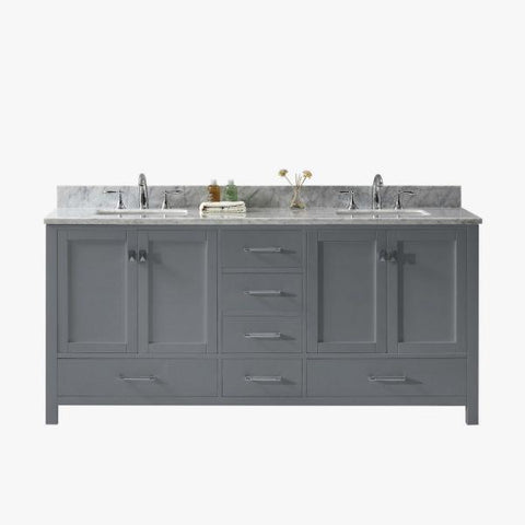 Image of Virtu Caroline Ave 72" Grey Double Bathroom Vanity w/ White Top GD-50072 GD-50072-WMSQ-GR