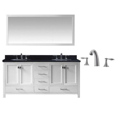 Image of Virtu Caroline Ave 72" White Double Bathroom Vanity w/ Black Top GD-50072 GD-50072-BGRO-WH-001