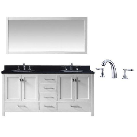 Image of Virtu Caroline Ave 72" White Double Bathroom Vanity w/ Black Top GD-50072 GD-50072-BGRO-WH-002