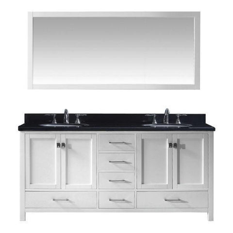 Image of Virtu Caroline Ave 72" White Double Bathroom Vanity w/ Black Top GD-50072 GD-50072-BGRO-WH