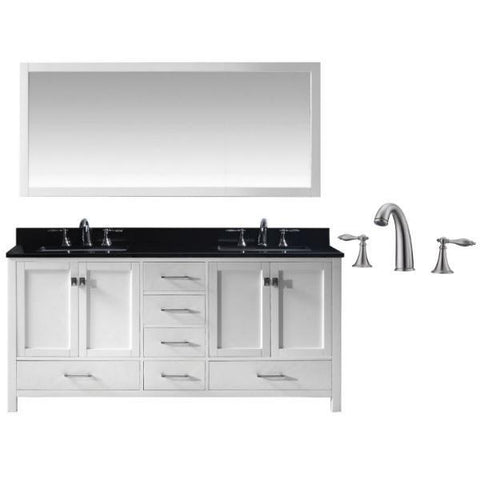Image of Virtu Caroline Ave 72" White Double Bathroom Vanity w/ Black Top GD-50072 GD-50072-BGSQ-WH-001