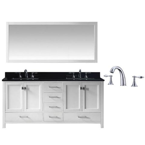 Image of Virtu Caroline Ave 72" White Double Bathroom Vanity w/ Black Top GD-50072 GD-50072-BGSQ-WH-002
