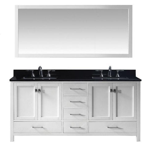 Image of Virtu Caroline Ave 72" White Double Bathroom Vanity w/ Black Top GD-50072 GD-50072-BGSQ-WH