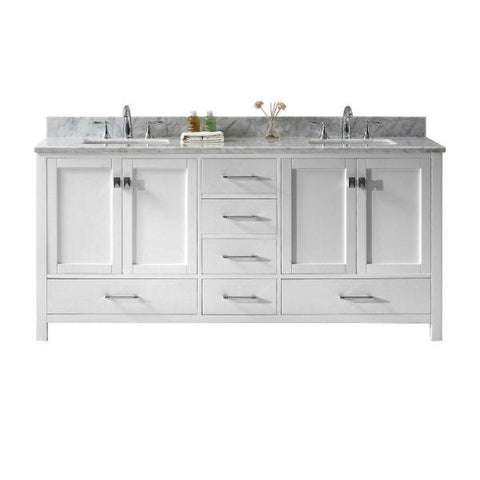 Image of Virtu Caroline Ave 72" White Double Bathroom Vanity w/ White Top GD-50072 GD-50072-WMSQ-WH-NM