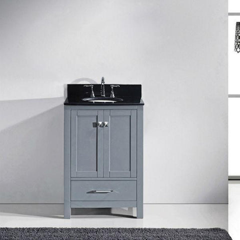 Image of Virtu Caroline Avenue 24" Grey Single Bathroom Vanity w/ Black Top GS-50024 GS-50024-BGRO-GR