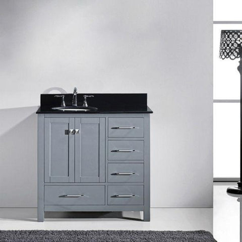 Image of Virtu Caroline Avenue 36″ Grey Bathroom Single Vanity w/ Black Top GS-50036 GS-50036-BGRO-GR