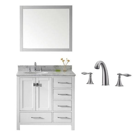 Image of Virtu Caroline Avenue 36″ White Bathroom Single Vanity w/ White Top GS-50036 GS-50036-WMRO-WH-001