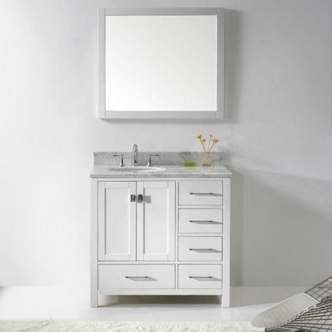 Image of Virtu Caroline Avenue 36″ White Bathroom Single Vanity w/ White Top GS-50036 GS-50036-WMRO-WH