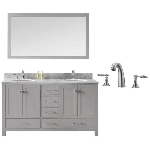 Image of Virtu Caroline Avenue 60″ Cashmere Double Bathroom Vanity w/ White Top GD-50060 GD-50060-WMRO-CG-001