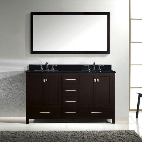 Image of Virtu Caroline Avenue 60″ Espresso Double Bathroom Vanity w/ Black Top GD-50060 GD-50060-BGRO-ES