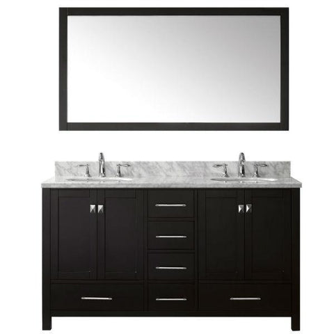 Image of Virtu Caroline Avenue 60″ Espresso Double Bathroom Vanity w/ White Top GD-50060 GD-50060-WMRO-ES