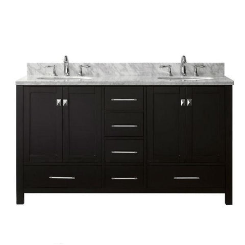 Image of Virtu Caroline Avenue 60″ Espresso Double Bathroom Vanity w/ White Top GD-50060 GD-50060-WMRO-ES-NM