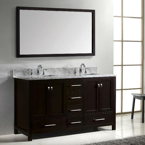 Image of Virtu Caroline Avenue 60″ Espresso Double Bathroom Vanity w/ White Top GD-50060 GD-50060-WMRO-ES-NM