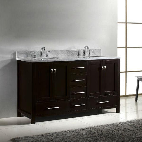 Image of Virtu Caroline Avenue 60″ Espresso Double Bathroom Vanity w/ White Top GD-50060 GD-50060-WMRO-ES-NM