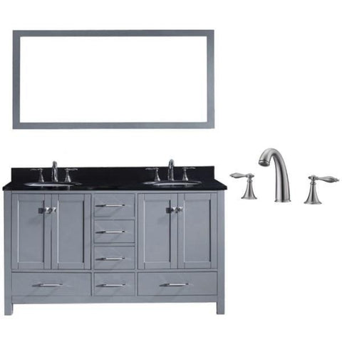 Image of Virtu Caroline Avenue 60″ Grey Double Bathroom Vanity w/ Black Top GD-50060 GD-50060-BGRO-GR-001