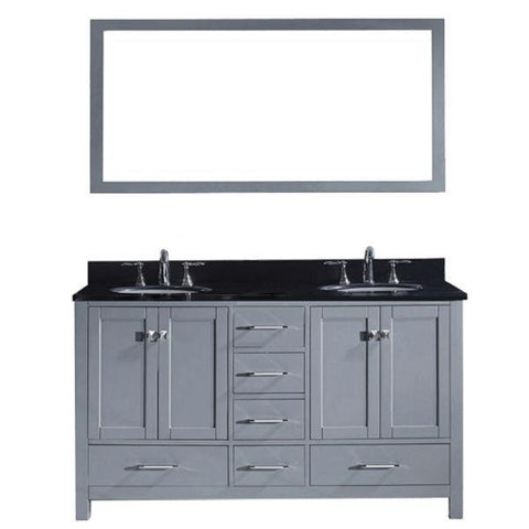 Image of Virtu Caroline Avenue 60″ Grey Double Bathroom Vanity w/ Black Top GD-50060 GD-50060-BGRO-GR