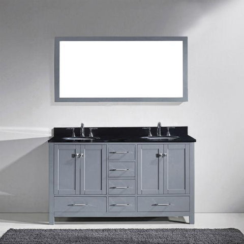 Image of Virtu Caroline Avenue 60″ Grey Double Bathroom Vanity w/ Black Top GD-50060 GD-50060-BGRO-GR
