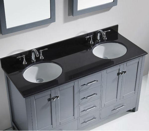 Image of Virtu Caroline Avenue 60″ Grey Double Bathroom Vanity w/ Black Top GD-50060 GD-50060-BGRO-GR