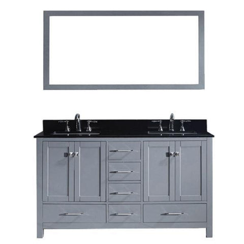 Image of Virtu Caroline Avenue 60″ Grey Double Bathroom Vanity w/ Black Top GD-50060 GD-50060-BGSQ-GR