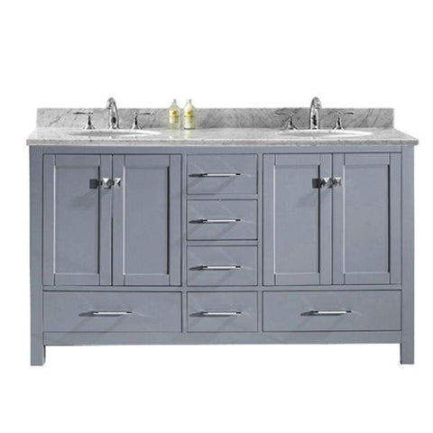 Image of Virtu Caroline Avenue 60″ Grey Double Bathroom Vanity w/ White Top GD-50060 GD-50060-WMRO-GR-NM