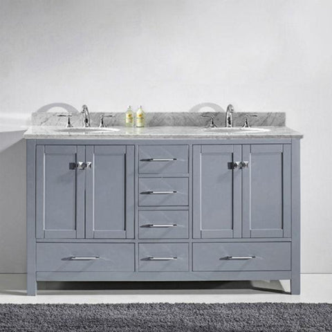 Image of Virtu Caroline Avenue 60″ Grey Double Bathroom Vanity w/ White Top GD-50060 GD-50060-WMRO-GR-NM