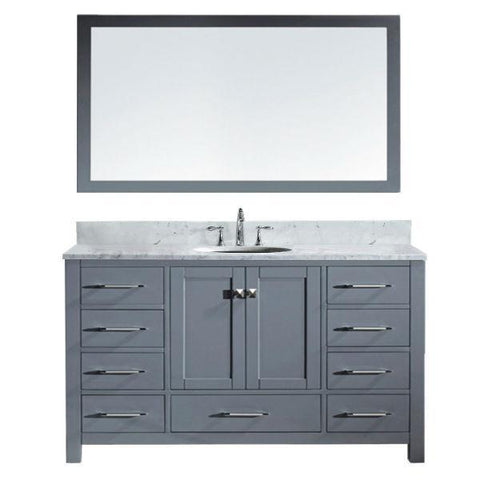 Image of Virtu Caroline Avenue 60" Grey Single Bathroom Vanity w/ White Top GS-50060 GS-50060-WMRO-GR