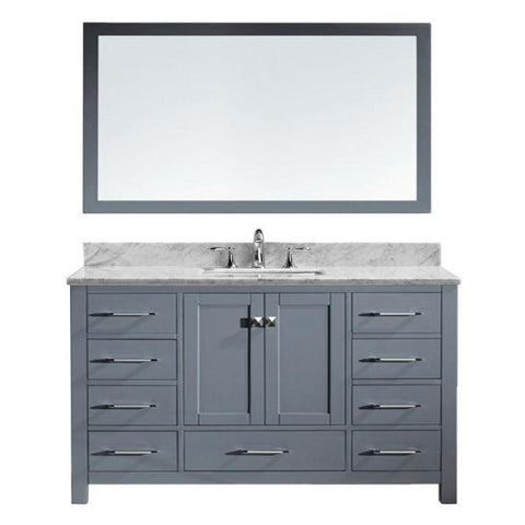Image of Virtu Caroline Avenue 60" Grey Single Bathroom Vanity w/ White Top GS-50060 GS-50060-WMSQ-GR