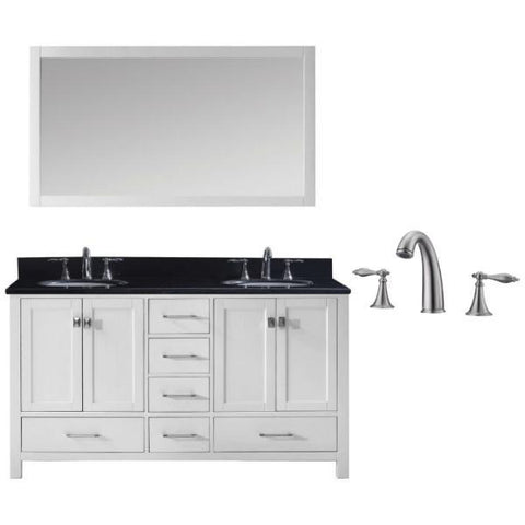 Image of Virtu Caroline Avenue 60″ White Double Bathroom Vanity w/ Black Top GD-50060 GD-50060-BGRO-WH-001